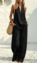V NeckHalter Tops and Pants Set