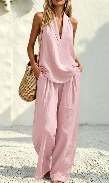 V NeckHalter Tops and Pants Set