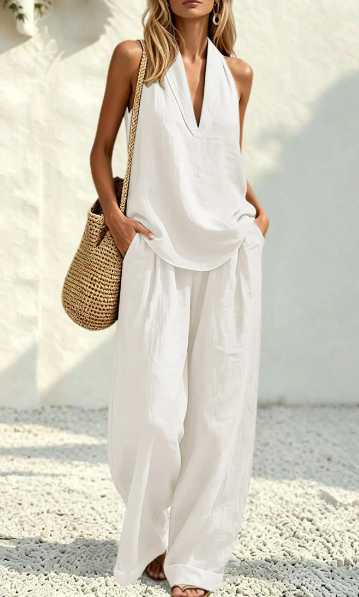 V NeckHalter Tops and Pants Set