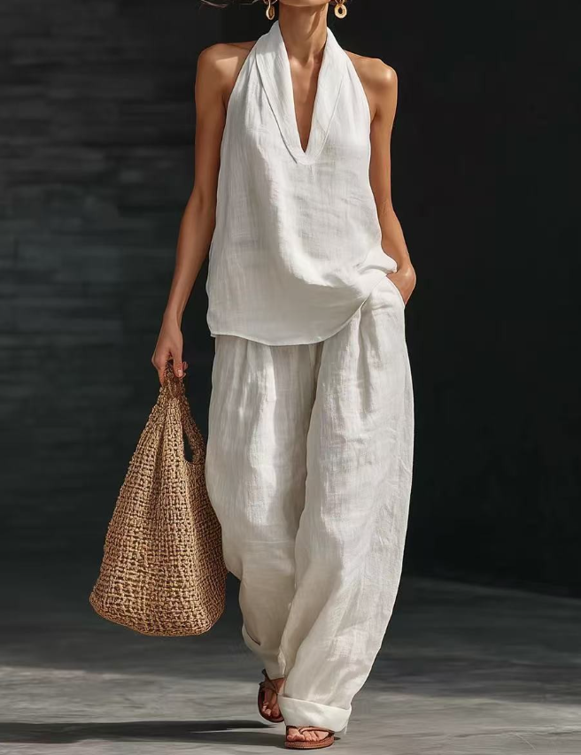V NeckHalter Tops and Pants Set